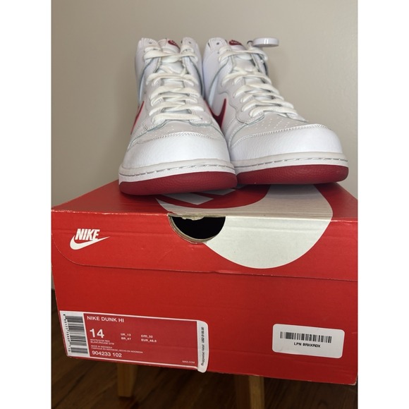 Nike Dunk Hi Men's Size 14 White/Gym Red Sneakers Shoes Authentic  904233-102 - Picture 7 of 8